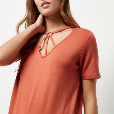 Orange harness neck oversized T shirt